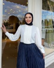 dökümlü pliseli yaka detaylı ipek krep bluz ekru 2