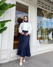 dökümlü pliseli yaka detaylı ipek krep bluz ekru 3