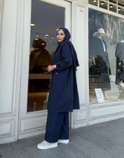 kapüşonlu uzun tensel kap lacivert 3