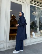 kapüşonlu uzun tensel kap lacivert 4