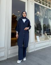 kapüşonlu uzun tensel kap lacivert 5