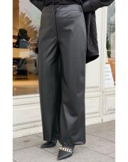 velour deri bol paça pantolon siyah