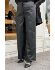 velour deri bol paça pantolon siyah 3