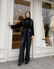 velour deri bol paça pantolon siyah 4