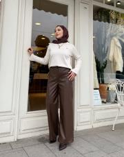 velour deri bol paça pantolon kahve