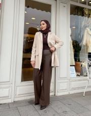 velour deri bol paça pantolon kahve 4