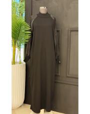 ipek qupra kol detay soğuk iplik elbise siyah