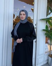 ipek qupra kol detay soğuk iplik elbise siyah 3