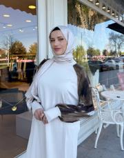 ipek qupra kol detay soğuk iplik elbise bej 3