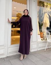 ipek qupra kol detay soğuk iplik elbise mürdüm