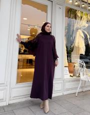 ipek qupra kol detay soğuk iplik elbise mürdüm 2