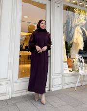 ipek qupra kol detay soğuk iplik elbise mürdüm 3