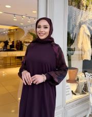 ipek qupra kol detay soğuk iplik elbise mürdüm 4