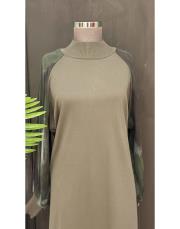 ipek qupra kol detay soğuk iplik elbise haki 2