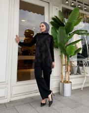 yanı fermuarlı ipek qupra tunik siyah