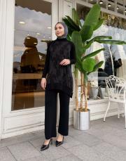 yanı fermuarlı ipek qupra tunik siyah 4