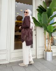 yanı fermuarlı ipek qupra tunik kahve 2