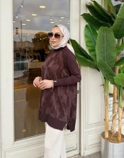 yanı fermuarlı ipek qupra tunik kahve 3