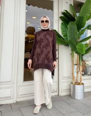 yanı fermuarlı ipek qupra tunik kahve 4