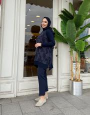 yanı fermuarlı ipek qupra tunik lacivert