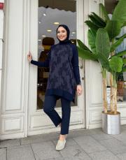 yanı fermuarlı ipek qupra tunik lacivert 2