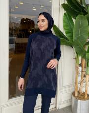 yanı fermuarlı ipek qupra tunik lacivert 3