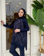 yanı fermuarlı ipek qupra tunik lacivert 4