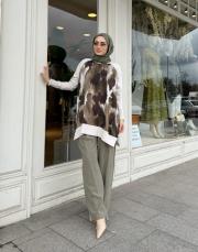 desenli ipek qupra tunik bej