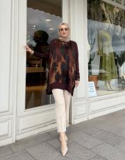 desenli ipek qupra tunik kahve