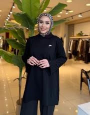 broşlu soğuk iplik qupra tunik siyah 2