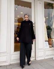 broşlu soğuk iplik qupra tunik siyah 4