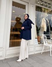 broşlu soğuk iplik qupra tunik lacivert 2