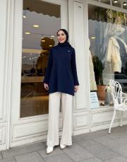 broşlu soğuk iplik qupra tunik lacivert 3