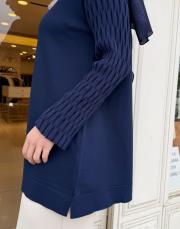 broşlu soğuk iplik qupra tunik lacivert 6