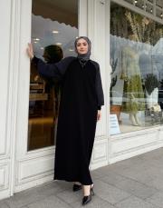 kol detay triko elbise siyah