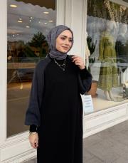 kol detay triko elbise siyah 4