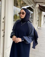 kol detay triko elbise lacivert 3