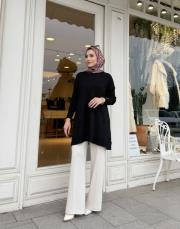 kol detay triko tunik siyah