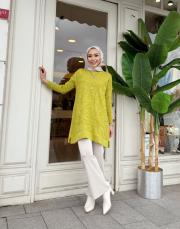 kol detay triko tunik yağ yeşili