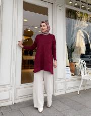 kol detay triko tunik bordo