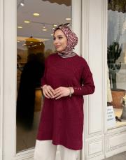 kol detay triko tunik bordo 2