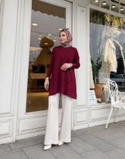 kol detay triko tunik bordo 3