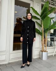 taşlı triko hırka siyah 3