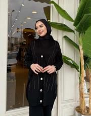 taşlı triko hırka siyah 4