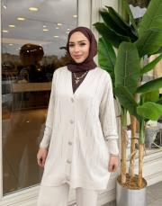 taşlı triko hırka bej 2