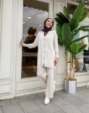 taşlı triko hırka bej 4