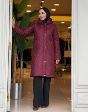 yanı fermuarlı şişme kapitone mont bordo