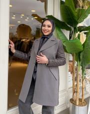 şişme detay kaşe mont gri