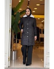 peluş yaka şişme mont siyah 2