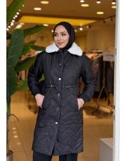 peluş yaka şişme mont siyah 4